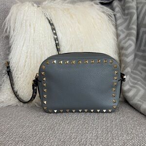Valentino Gray Crossbody Camera Bag with Gold Studs